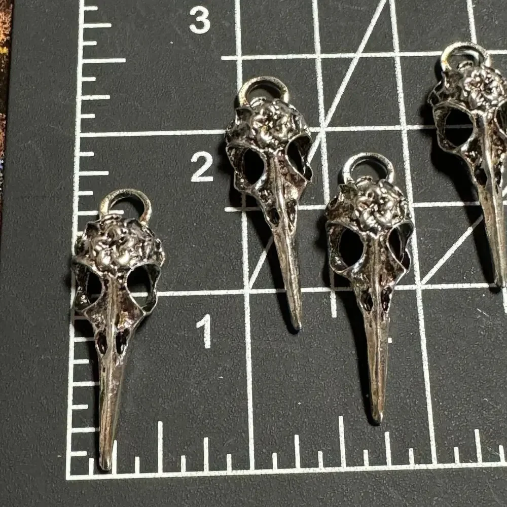 Set of 4 Silver Tone Raven Skull Charms Gothic Jewelry Making Pendants Steampunk